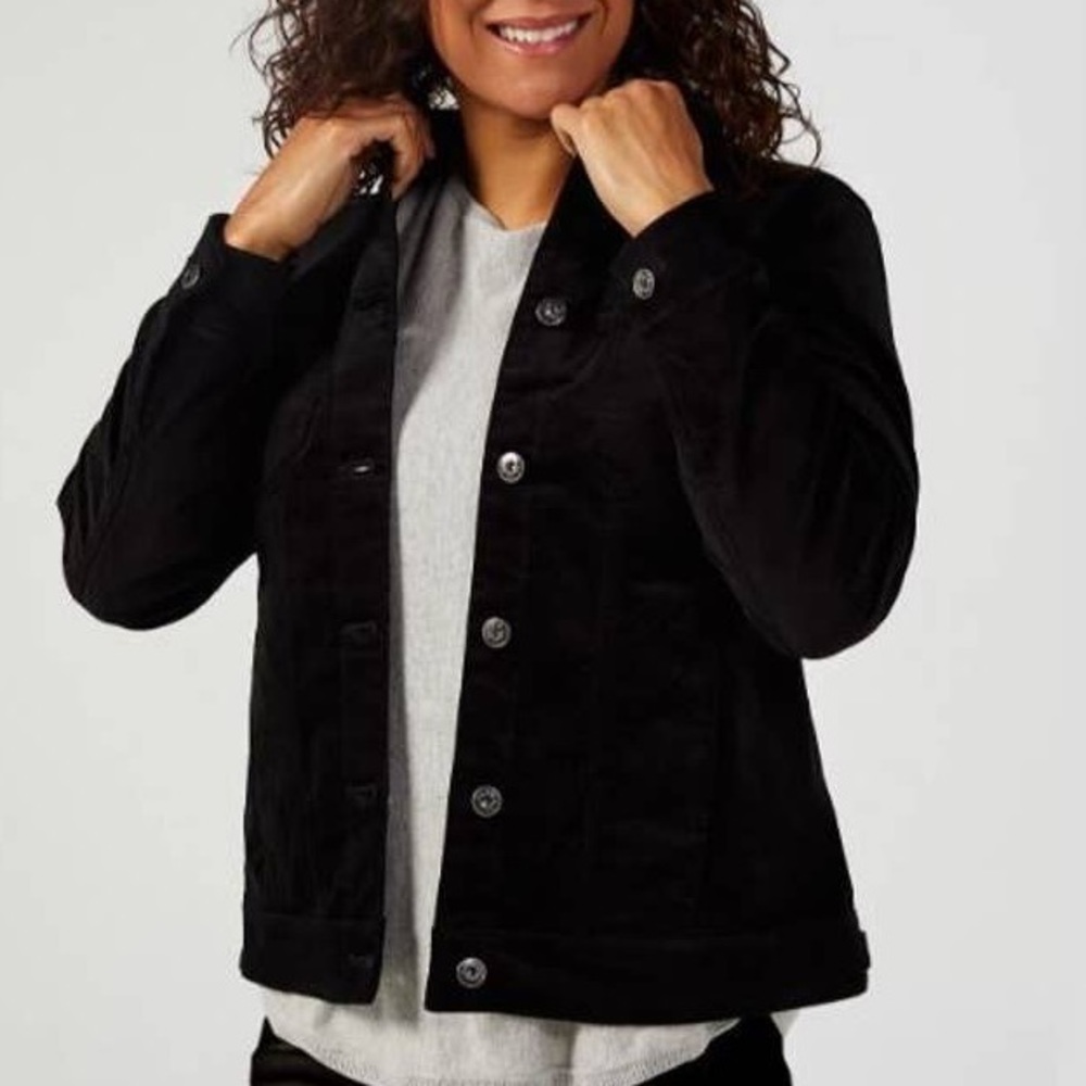 Denim & Co. black velvet oversized jacket - Picture 2 of 5